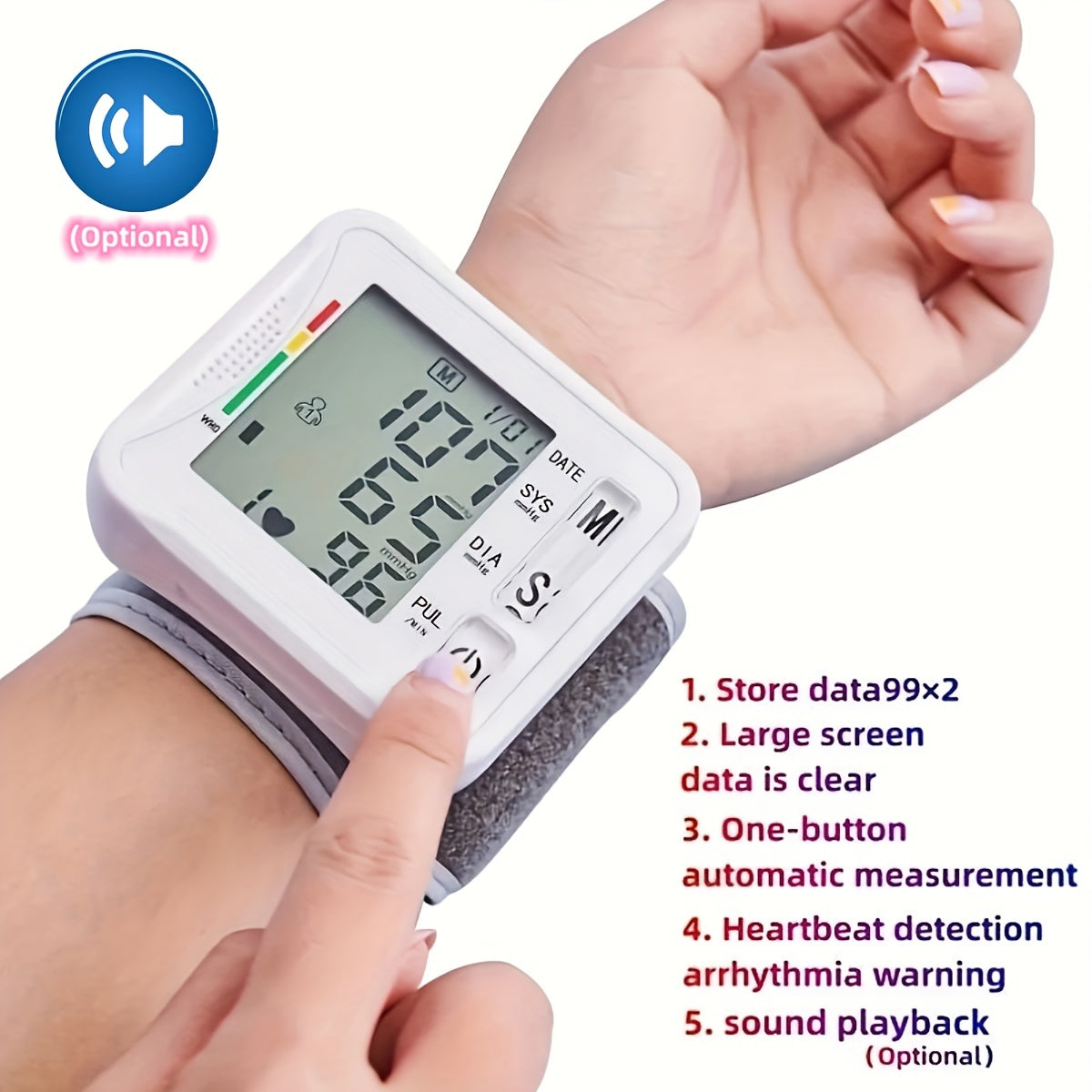 Compact Digital Wrist Blood Pressure Monitor - One-Touch, Irregular Heartbeat Indicator, Battery-Free Operation