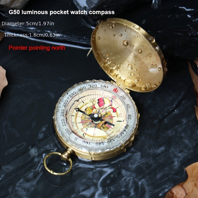 1pc Waterproof Luminous Compass Camping Hiking Brass Compass Portable Compass Navigation Outdoor Survival Emergency Tool