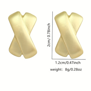 Glossy X Shaped Stud Earrings Alloy 14K Gold Plated Jewelry Elegant Simple Style Suitable For Women Daily Wear