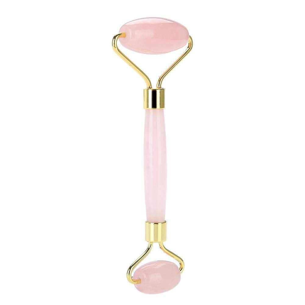 5.9Inch Rose Quartz Crystal Double-Head Beauty Roller Face Neck Massage Tool- Facial Roller Massage for Anti Wrinkle Anti Aging