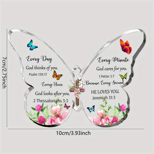 1pc, Acrylic Christian Gifts Bible Verses Religious Gifts For Women Men Inspirational Scripture Gifts Butterfly Prayer Room Decor Faith Keepsake Paperweights For Christmas Aesthetic Decor, Desk Ornament (God Thinks Of You)