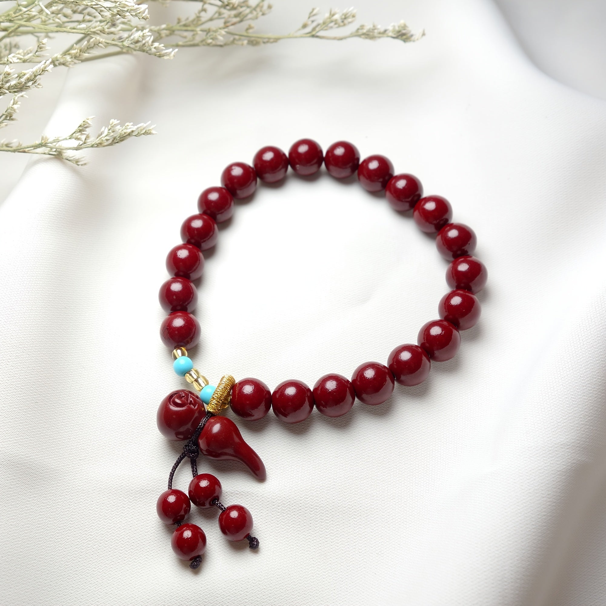 1pc Cinnabar Red Beaded Bracelet Gourd Pendant Good Luck Bracelet Attract Wealth Health Best Gift For Men And Women