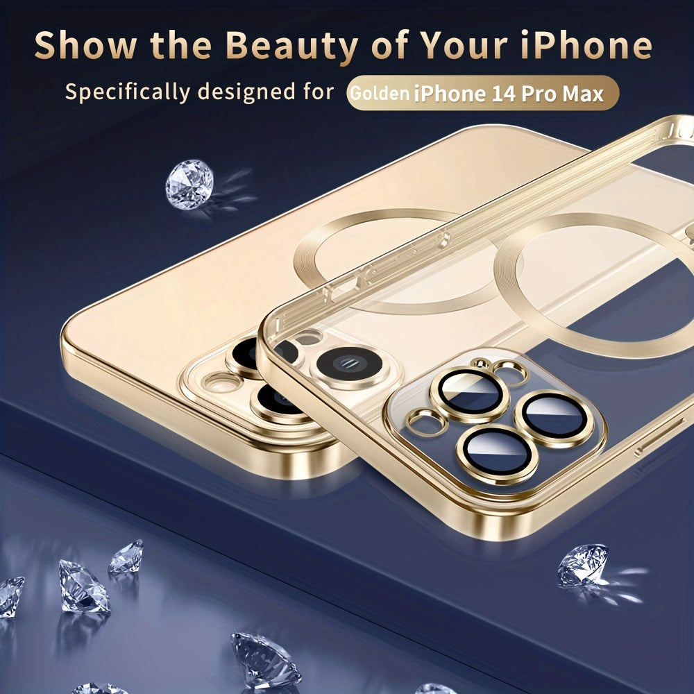 Golden Phone Case Compatible Magnetic Suction Electroplating Phone Case For IPhone 15,14,13,12,11 Pro Max,XS Max,X,XR,8,7,6,6S Mini,Plus,202