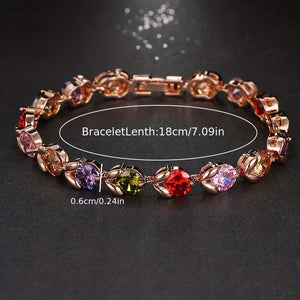 Vintage Light Luxury Water Drop Zircon 18K Gold Plated Bracelet For Women Girls Birthday Anniversary Gift