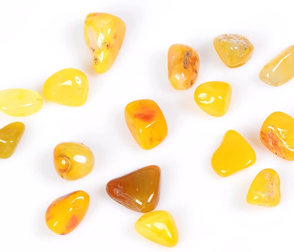 1 Pounds Crystal Tumbled Polished Natural Agate Gravel Stones for Plants and Crafts - Small Size - 7mm to 9mm Avg (Yellow)