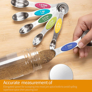 9pcs Stainless Steel Magnetic Measuring Spoons - Dual Sided for Liquid and Dry Ingredients - Fits in Spice Jars - Perfect for Measuring Accu