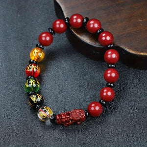 Natural Cinnabar Purple  Sand Pixiu Five Blessing Beads Good Luck Bracelet Stretch Bracelet