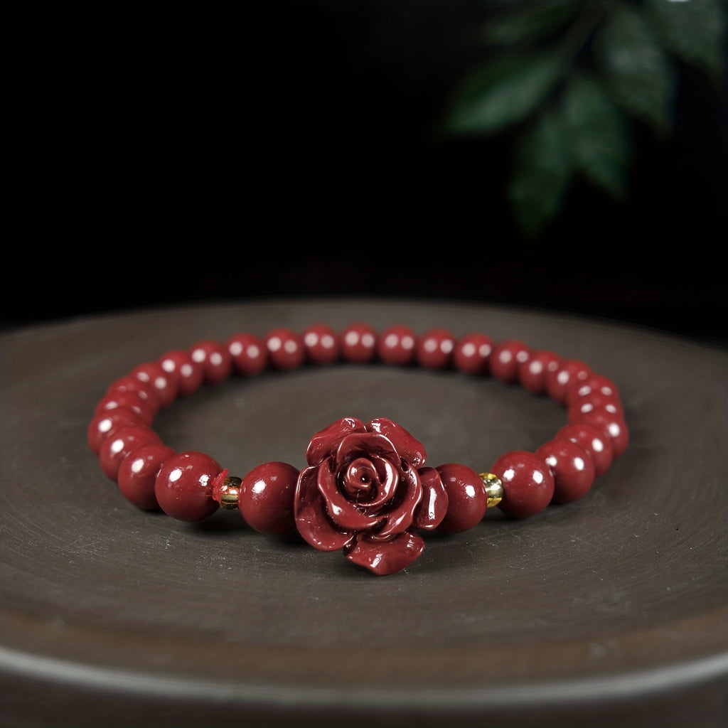 Natural Raw Mineral Cinnabar Rose Gorgeous Couple Bracelet Healing Crystal Stretch Beaded Bracelet