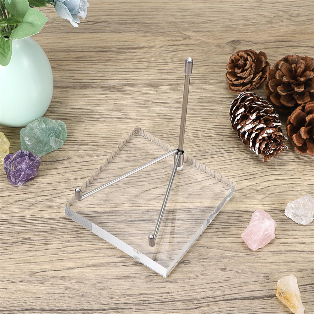 Clear Acrylic Display Stand Holder with Adjustable Metal Arms, Gold Plates Display Stand Easel for Plate Geodes Fossils Minerals Crystals