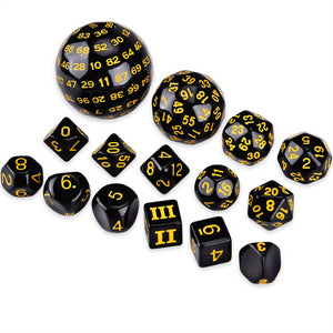 15 Pieces Complete Polyhedral D3-D100 Spherical RPG Dice Set In Opaque Black, 100 Sides For Role Playing Table Games Party Supplies