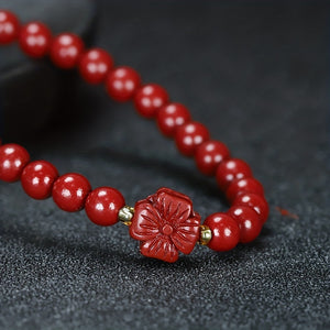 Men's Classic Cinnabar Round Beads Bracelet, Gift For Family And Friends, Holiday Birthday Gift For Boyfriends / Girlfriends