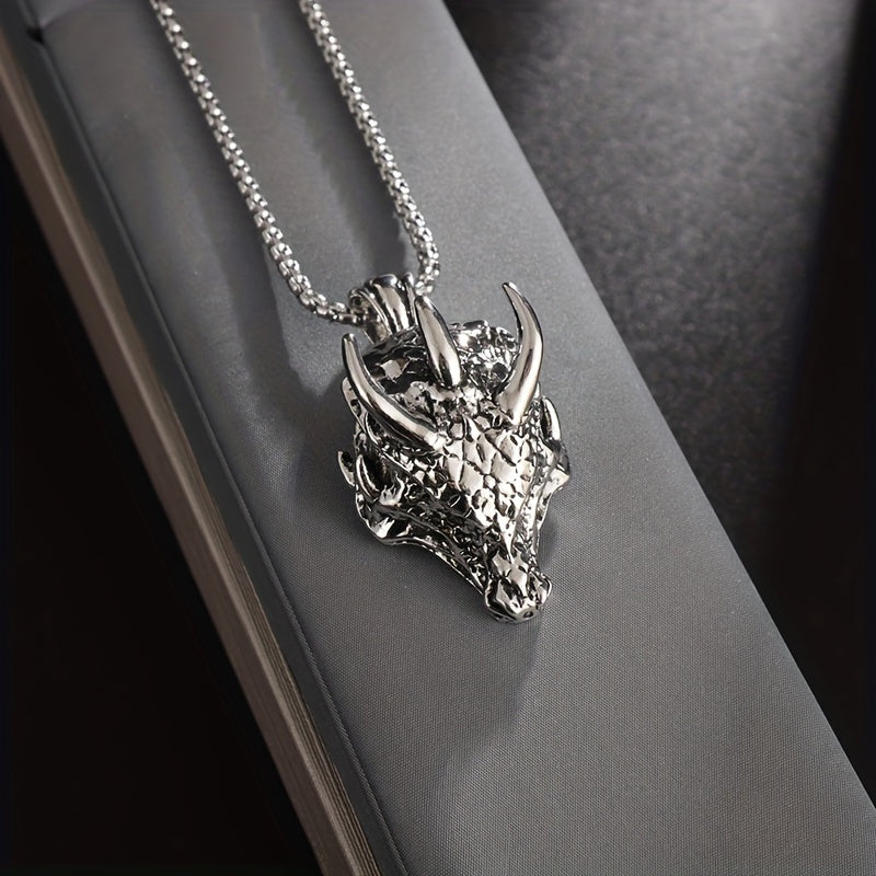 Men Fashion Vintage Dragon Head Pendant Necklace Hip Hop Rock Guard Party Amulet Jewelry Gift