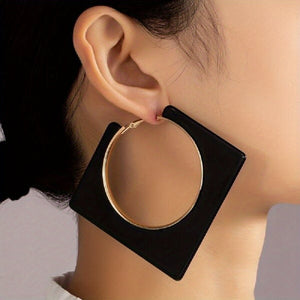 Black Rhombus Shape Hollow Round Pattern Dangle Earrings Sexy Simple Style Daily Wear Accessories