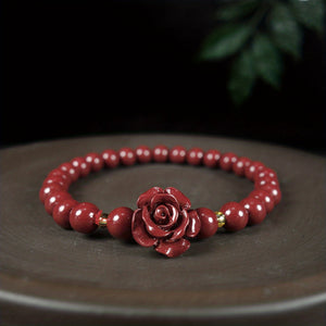 Natural Raw Mineral Cinnabar Rose Gorgeous Couple Bracelet Healing Crystal Stretch Beaded Bracelet