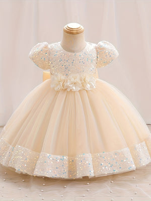 Sparkling Sequin Princess Tutu Dress for Girls - Midi, Belted, Puff-Sleeve with Comfort Viscose Lining, Perfect for Spring-to-Fall