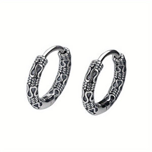 2pcs/pair Vintage Hoop Earrings With Sophisticated Punk Style Pattern For Casual Banquet Party And Gifts For Men