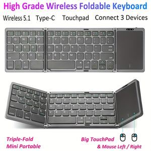 Portable Foldable Mini Wireless Keyboard With Touchpad- Compatible With Windows, Android, IOS, Mac, For Tablets & Smartphones!