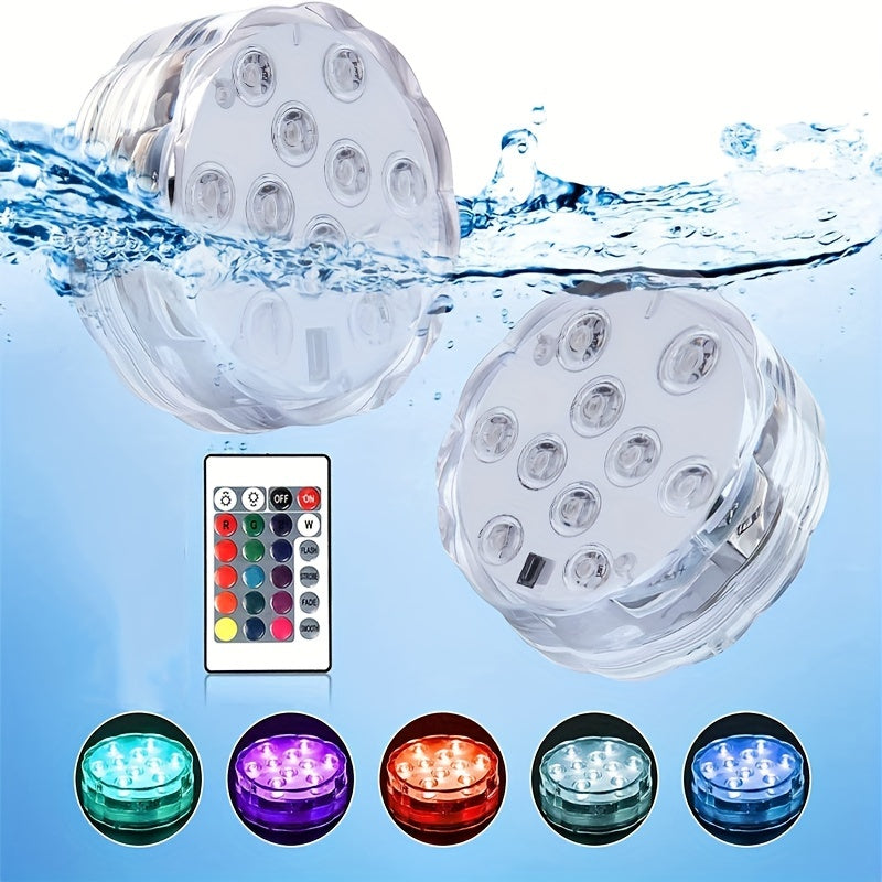 1/2/4pcs Submersible 10LED Lights Remote Control Battery Powered, Waterproof Light For Pool Aquarium Swimming Pool Light Fish Tank Light