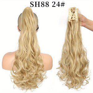 Long Wavy Ponytail Extensions - 22 Inch Claw Clip In Synthetic Hair Piece for Women and Girls - Add Volume and Style to Your Hair Hair Acces