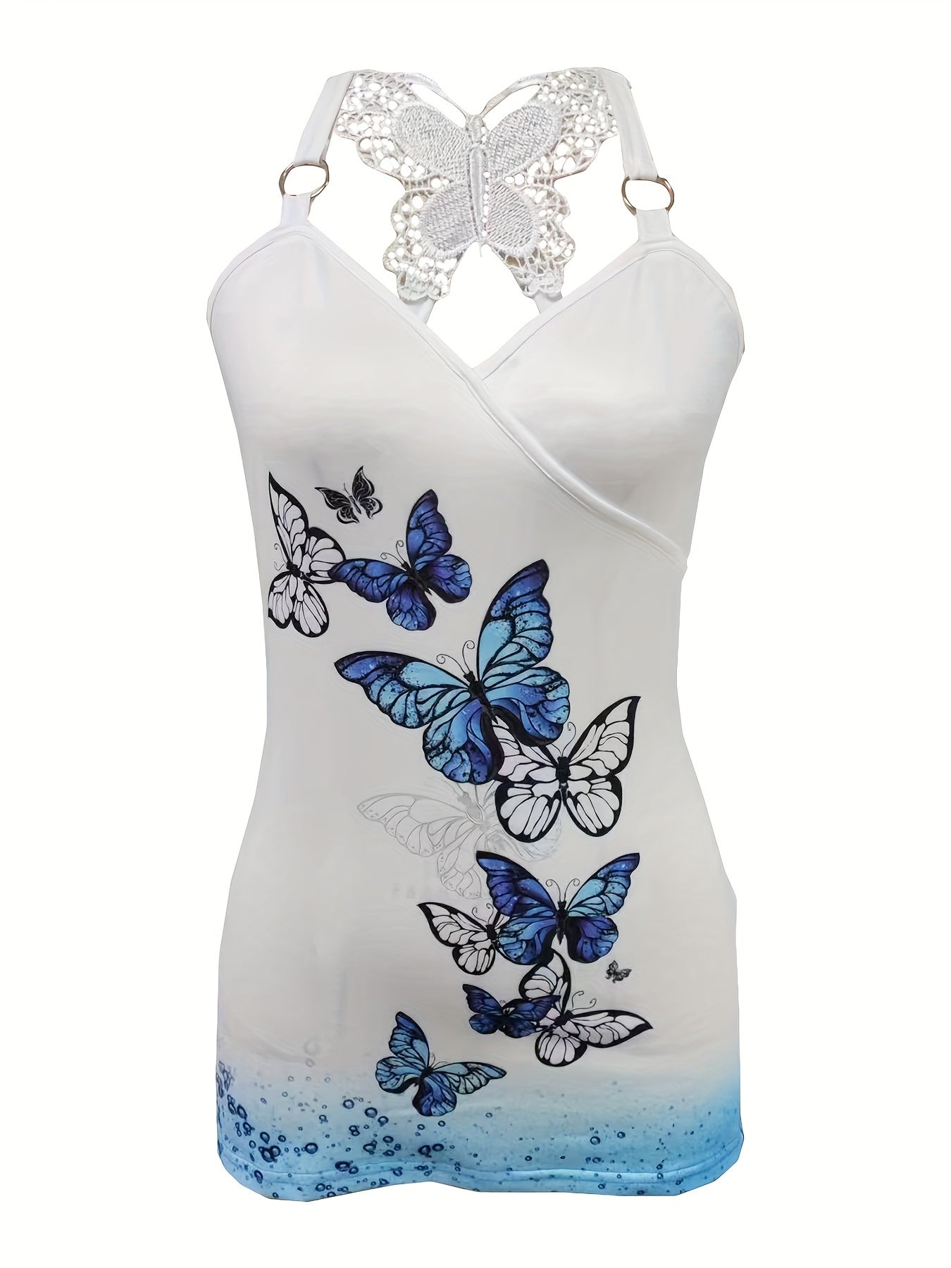 Butterfly Charm Casual Set - Women's Stretch Top with Cross Straps & Wide-Leg Pants, Spring-Summer Collection