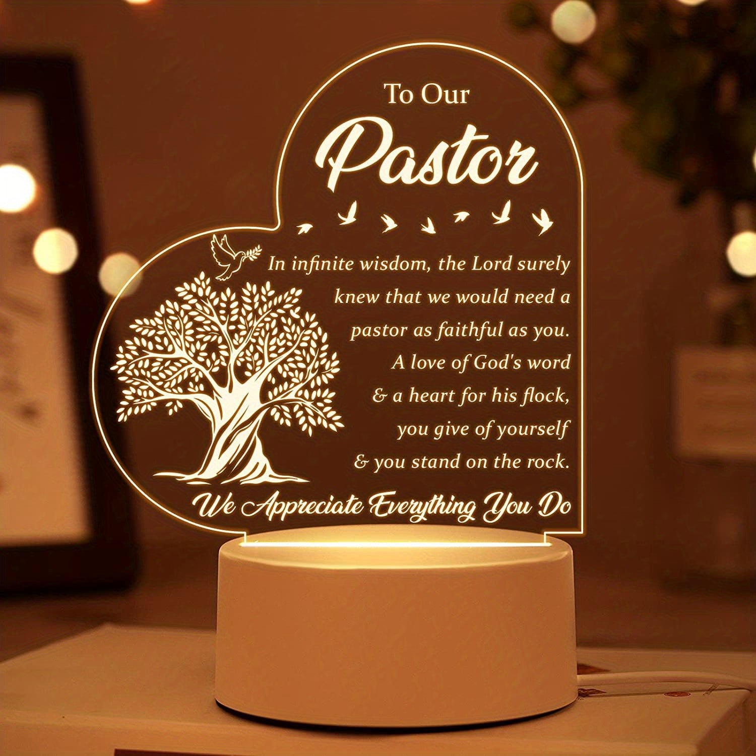 1pc Pastor Gift, Pastor Thank You Gift, Men/women's Pastor Gift, Engraved Acrylic Night Light, Anniversary, Pastor Birthday Gift, Thank You