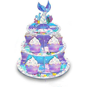 Mermaid Cake Stand Dessert Table Display Tray 3-Tier Cardboard Cupcake Stand US Local Shipping