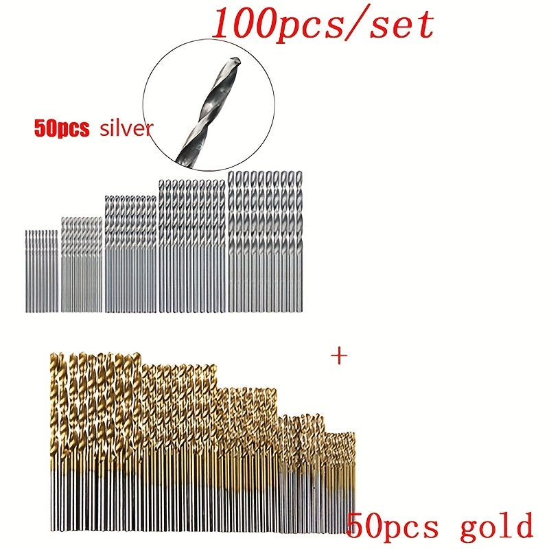 100/50pcs Premium Titanium-Coated Drill Bit Set - High-Speed Steel, Long-Lasting - Ideal for DIY & Professional Projects