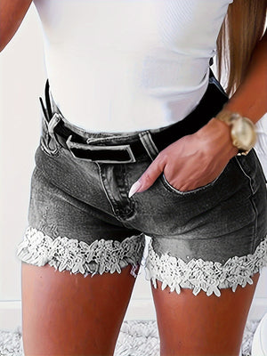 Chic Casual High-Stretch Denim Shorts for Women - Easy-Care, Solid Color with Pockets, Ideal for Spring/Summer