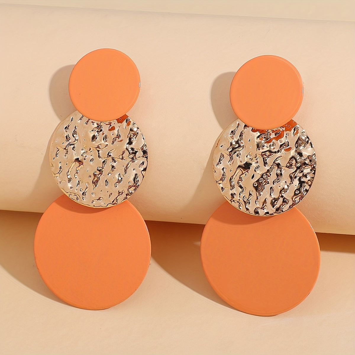 High-end Simple Round Long Earrings Alloy Textured Round Drop Earrings For Women Girls Gift