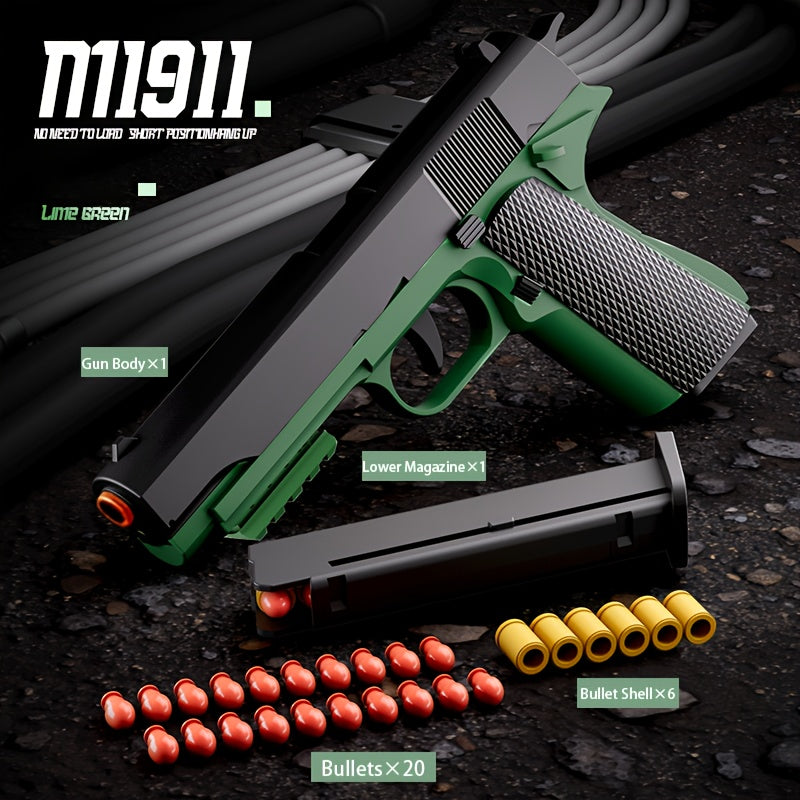 M1911 New Style Toy Gun Soft Clip Pistol [Upgradeable Continuous Shot] Short Bit Suspension Mode Clip And Pull Back Action, Toy Foam Blaster