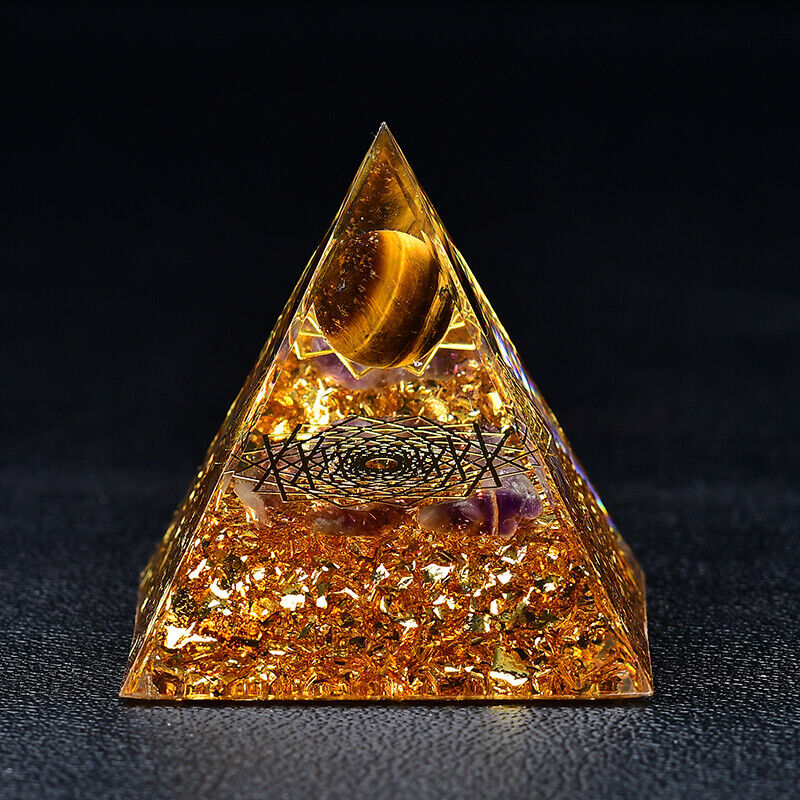 Tiger Eye Sphere Orgone Pyramid EMF Protection Quartz Reiki Meditation Orgonite