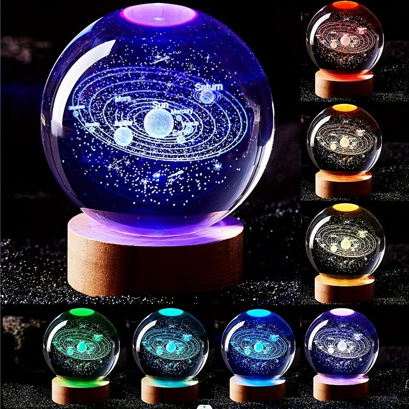 1pc, Creative 3D Solar System Crystal Ball Night Light, Planet Laser Engraving Holographic Crystal Ball Birthday Gift, Christmas Decor, Moth