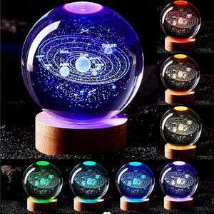 1pc, Creative 3D Solar System Crystal Ball Night Light, Planet Laser Engraving Holographic Crystal Ball Birthday Gift, Christmas Decor, Moth