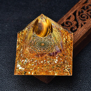 Tiger Eye Sphere Orgone Pyramid EMF Protection Quartz Reiki Meditation Orgonite