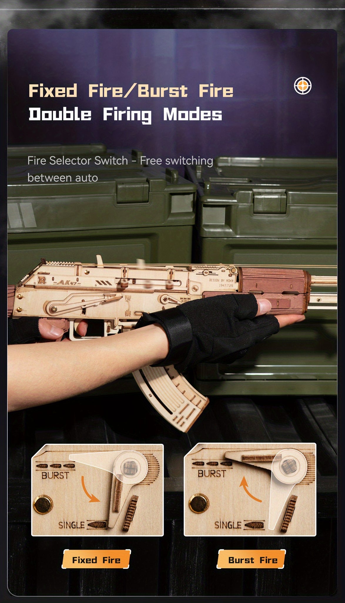 Automatic Rifle AK-47 Toy 3D Wooden Assembly Gun Double Firing Modes Funny DIY Toys For Adults Justice Guar