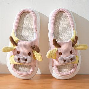 Women's Cartoon Cute Cow House Slippers, Platform Soft Sole Anti-slip Warm Plush Home Slides, Women's Indoor Cozy Shoes