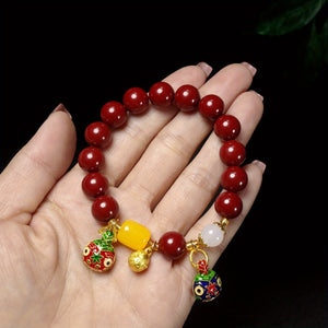 1pc Natural Ore Cinnabar Bracelet Auspicious Three Treasures Ethnic Style Bracelet