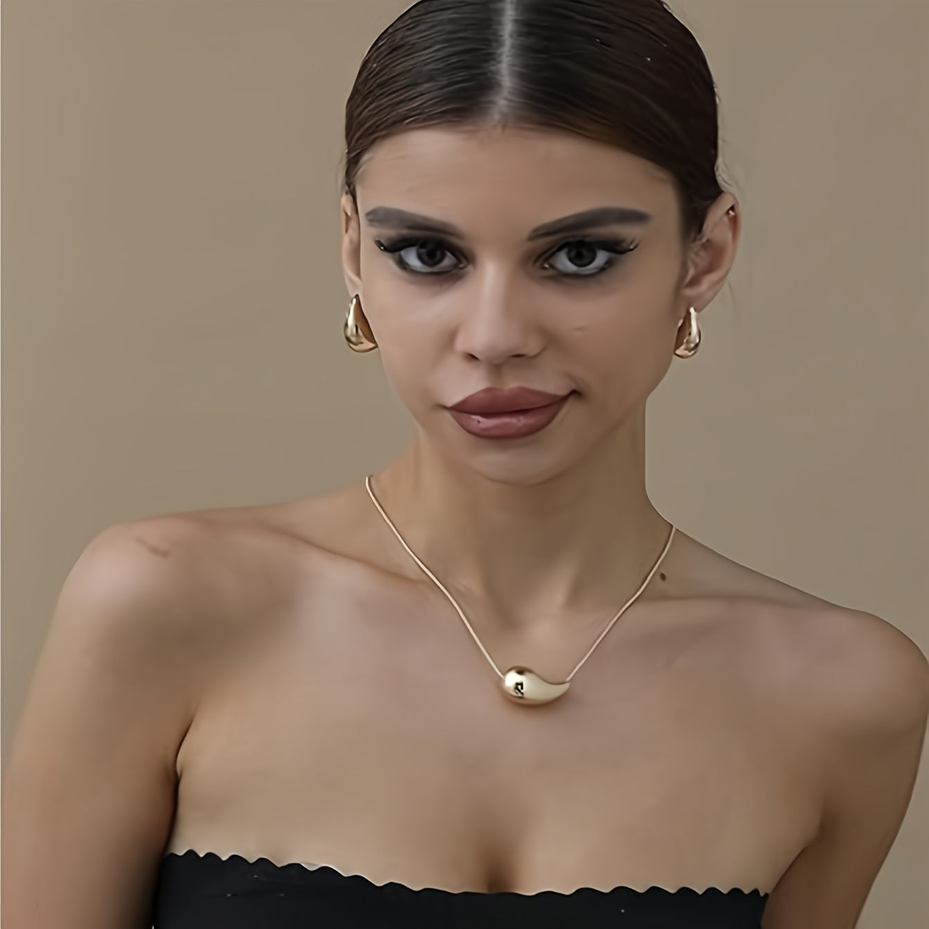 1 Pair Of Earrings + 1 Necklace Chic Jewelry Set 14k Gold Plated Chunky Waterdrop Design Golden Or Silvery Make Your Call Match Daily Outfit