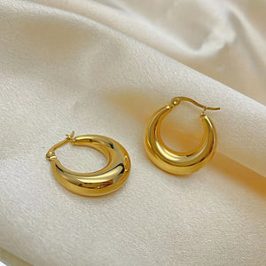 1pair Y2K 18K Stainless Steel Thickened Solid Ring Earrings, Simple Retro Golden Plated Hoop Earrings, Anniversary Birthday Present , Ideal