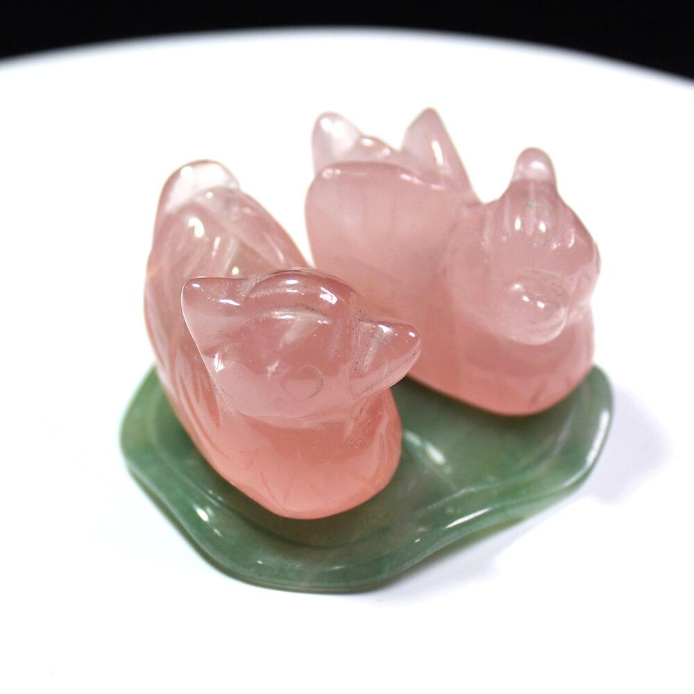 Rose quartz mandarin duck Natural stone carved Lover symbolize Figurine Green aventurine stand Chakra Reki Decoration