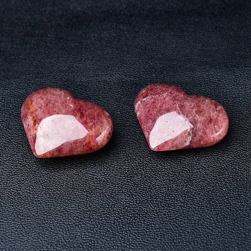 1 Pair Red Strawberry Heart Quartz Mineral Crystal Healing Specimen Gift