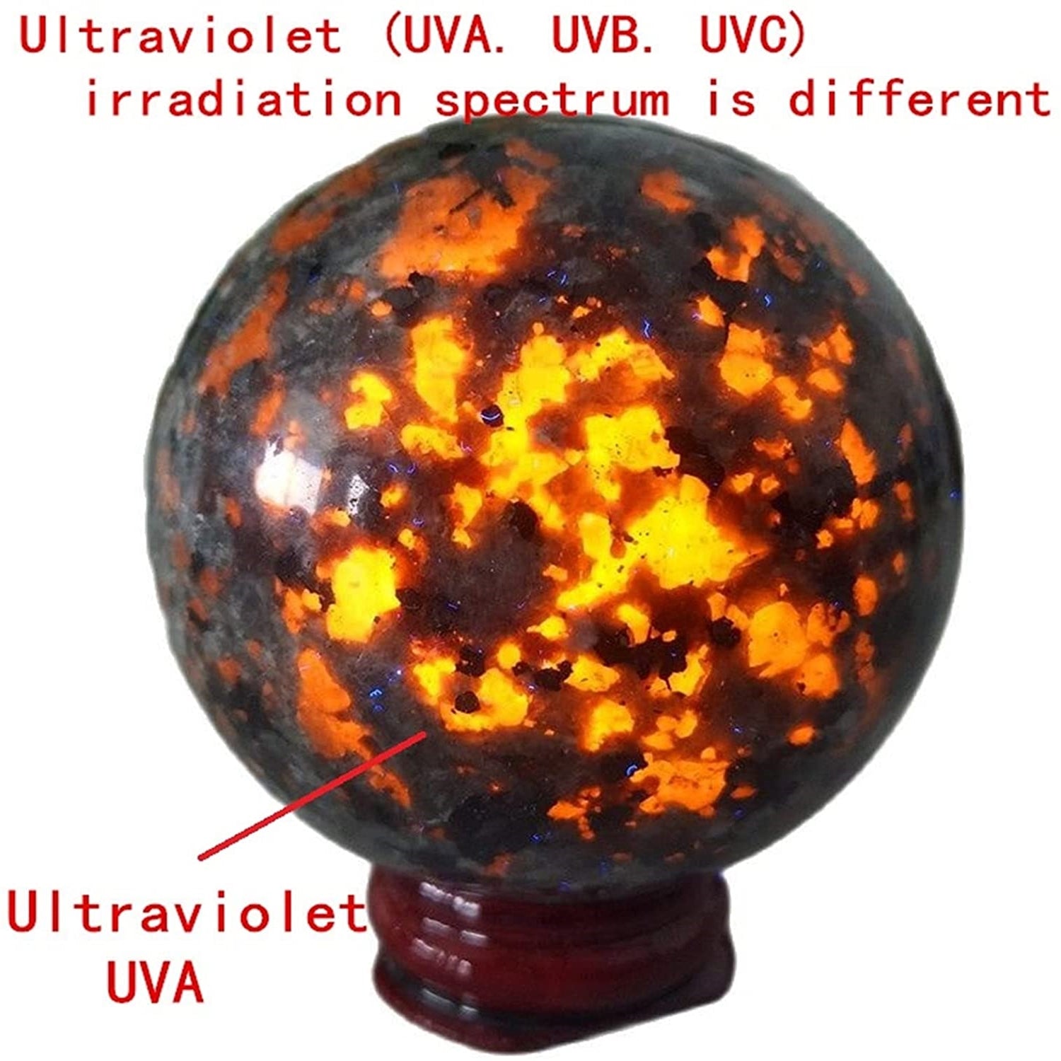 Amazing Yooperlite Ball UV Reaction Crystal Ball Crystal Sphere Fluorescent Sodalite Reiki Healing Meditation Lavalite Ball  with Free Stand