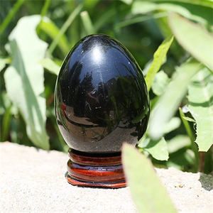 Natural Gemstone Black Obsidian Quartz Crystal Eggs Feng Shui Decor Crystal Healing Reiki Sphere 45MM With Stand