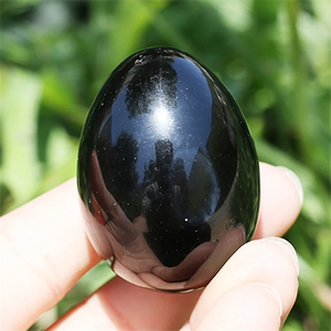 Natural Gemstone Black Obsidian Quartz Crystal Eggs Feng Shui Decor Crystal Healing Reiki Sphere 45MM With Stand