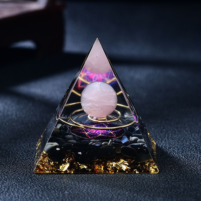 2.36‘’ Pink Orgone Pyramid Wind-Up Rose Quartz Sphere Gift Quartz Healing Meditation Crystal Hand Made Home Decoration Collection