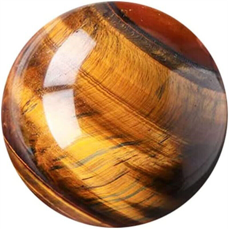 Natural Tiger Eye Healing Crystal Ball Gemstone Sphere with Wood Stand Sculpture