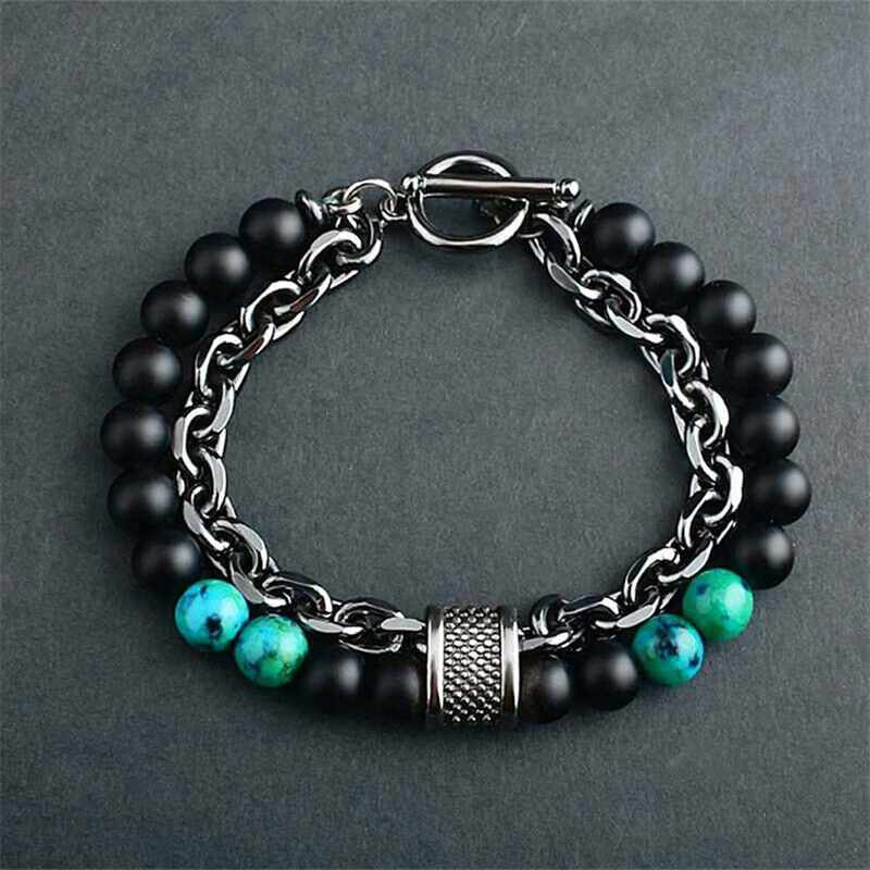 Stainless Steel Fashion Jewelry Natural Tiger Eye Obsidian Men'swomen's Bracelet