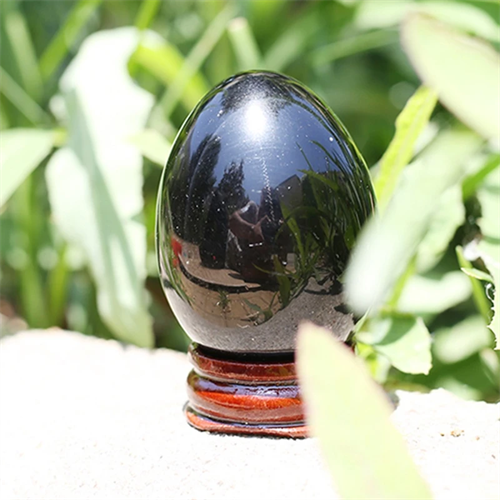 Natural Gemstone Black Obsidian Quartz Crystal Eggs Feng Shui Decor Crystal Healing Reiki Sphere 45MM With Stand