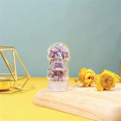 Crystal Drink Bottle Gemstone Chip Healing Tumble Water Bottle Reiki Gemstone Hand-made Energy Crystal Portable Cup Skull Shape