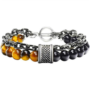 Stainless Steel Fashion Jewelry Natural Tiger Eye Obsidian Men'swomen's Bracelet